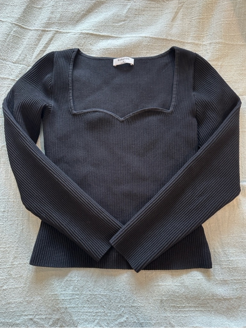 Babaton Black Ribbed Sweetheart Square-Neck Long-Sleeve Top - Picture 2 of 5